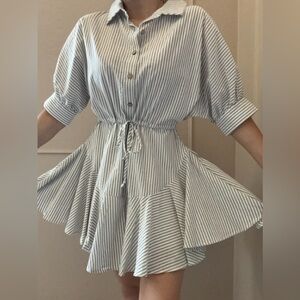 Preppy Striped Polo Collar Mini Dress